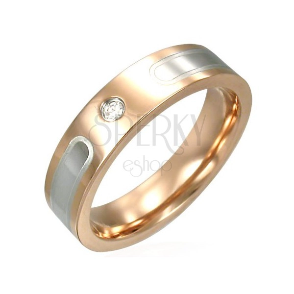 Stainless steel ring in copper colour with silver lines