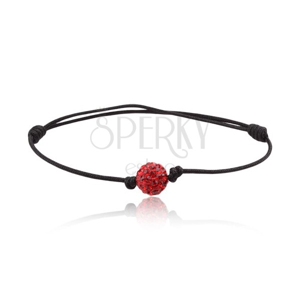 Shamballa bracelet, black string with red zircon ball