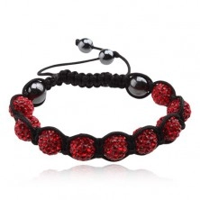 Shamballa bracelet, balls with red zircons