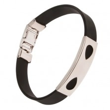 Black bracelet made of rubber, tag with teardrop cut-outs