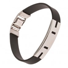 Bracelet made of black rubber, tag with horizontal and vertical notches