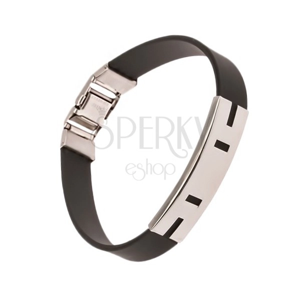 Bracelet made of black rubber, tag with horizontal and vertical notches