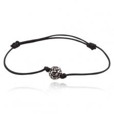 Black string bracelet with steel grey Shamballa ball