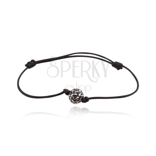 Black string bracelet with steel grey Shamballa ball