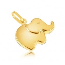 Pendant made of yellow 14K gold - small sparkling rounded elephant