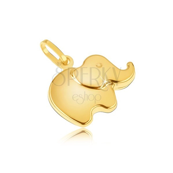 Pendant made of yellow 14K gold - small sparkling rounded elephant
