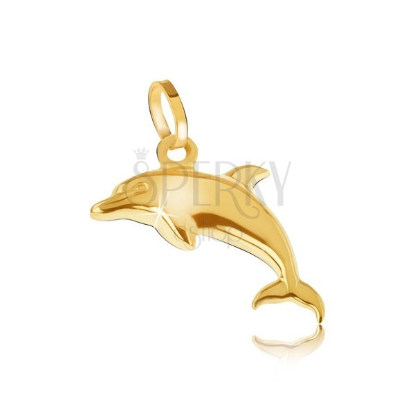 Pendant made of yellow 14K gold - shimmering three-dimensional leaping dolphin