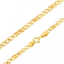 Chain made of yellow 14K gold - three eyelets, oval link with grid, 450 mm