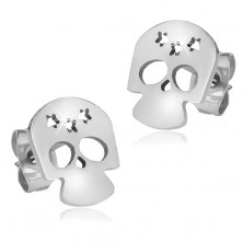Shiny steel earrings, skull with three star cut-outs
