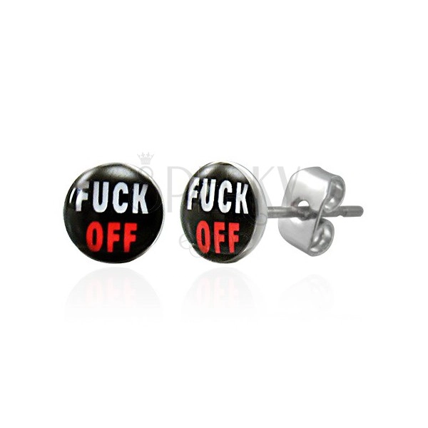 Steel earrings with FUCK OFF inscription