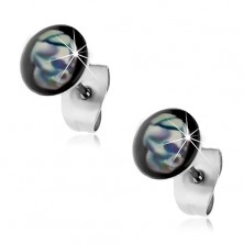 Stud earrings made of 316L steel, blue-white skull, black background