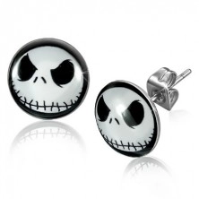 Earrings made of stainless steel - white skull with sewn mouth