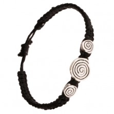 Black bracelet made of braided strands, three spirals
