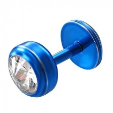 Chin piercing made of steel in blue colour - round clear zircon