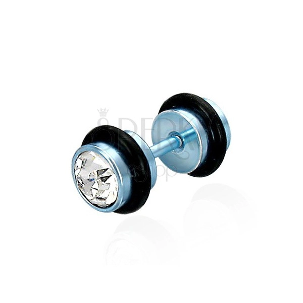 False piercing in a blue coloured design - clear cut zircons, black rubber bands