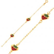 Gold bracelet - shimmering chain with glazed colourful strawberries