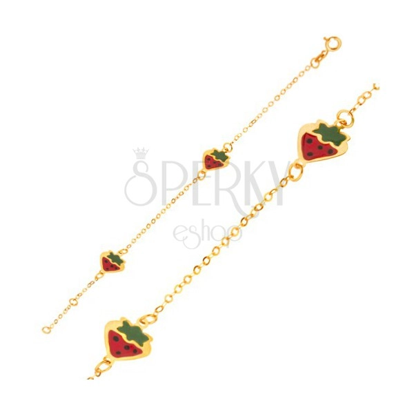 Gold bracelet - shimmering chain with glazed colourful strawberries