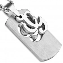 Steel pendant - matt tag with tribal symbol, two-piece