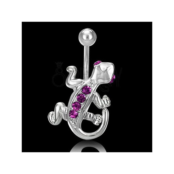 Belly button ring - lizard with purple zircons