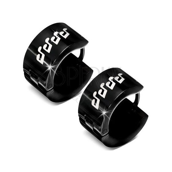 Glossy black earrings made of steel - white glazed musical notes