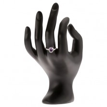 Silver ring - purple teardrop stone, zircon edge