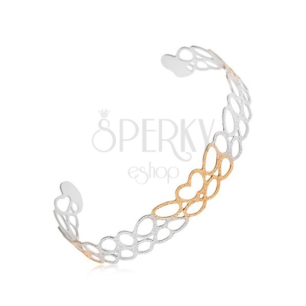Two-tone cut-out bracelet made of steel - sandblasted butterfly contours