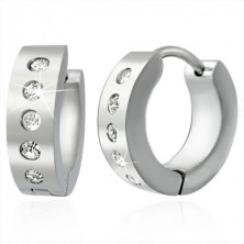 Huggie earrings made of stainless steel, clear ground stones