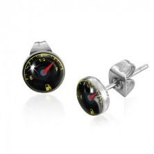 Stud steel earrings, black fuel gauge with needle