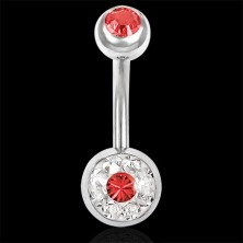 Belly ring with red Swarovski elements