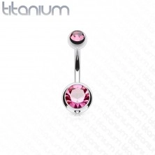 Titanium belly piercing with two colourful stones, length 10 mm