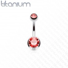 Titanium belly piercing with two colourful stones, length 10 mm