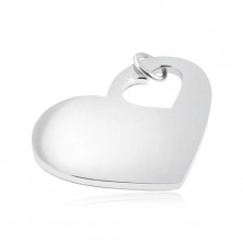 Steel pendant, glossy silver heart with cut-out