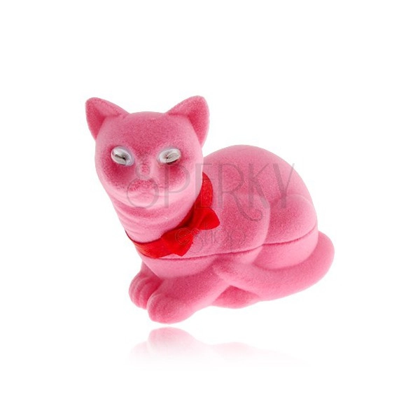 Velvet gift box for earrings, pink cat with bow
