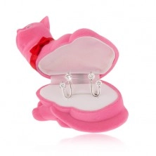 Velvet gift box for earrings, pink cat with bow