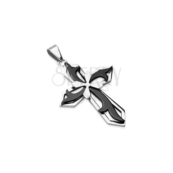 Pendant made of surgical steel - cross in black and silver colour combination