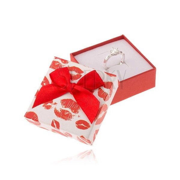 Red and white jewellery gift box, kiss imprints, bow