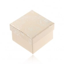 Creamy white gift box for jewel, silver motif of flowers