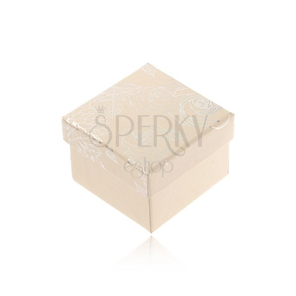 Creamy white gift box for jewel, silver motif of flowers
