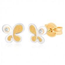 Earrings made of gold 14K - two-tone butterfly with round clear zircon
