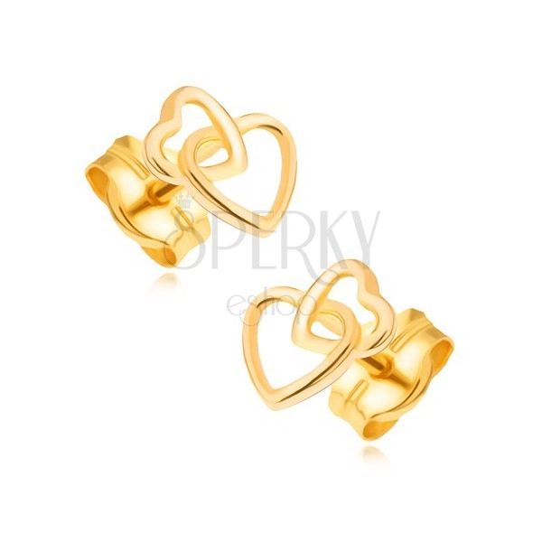 Gold earrings 585 - interconnected shimmering symmetrical heart contours
