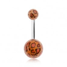 Navel piercing, acrylic balls with leopard pattern