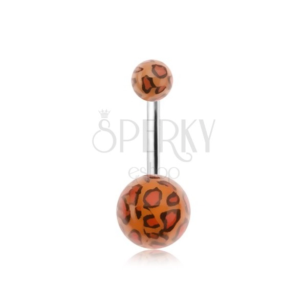 Navel piercing, acrylic balls with leopard pattern