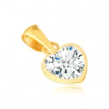 Gold pendant 585 - glossy regular heart contour, zircon