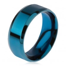 Shiny steel ring in blue colour, bevelled edges