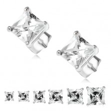 Stud earrings, 925 silver, clear square shaped zircon