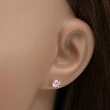 Stud earrings made of 925 silver, round pink rhinestone