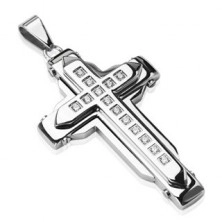 Pendant made of surgical steel in silver colour - cross with zircons