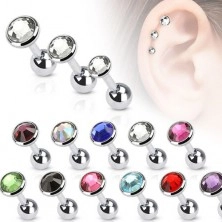 Ear piercing, round cup with a colorful zircon, 3 mm