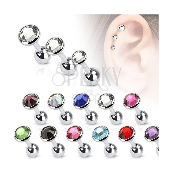Ear piercing, round cup with a colorful zircon, 3 mm