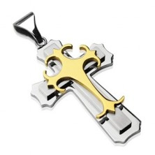 Pendant made of surgical stee - triple cross in gold and silver colour